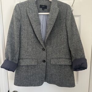 J. Crew Gray Herringbone Blazer with Navy Accents